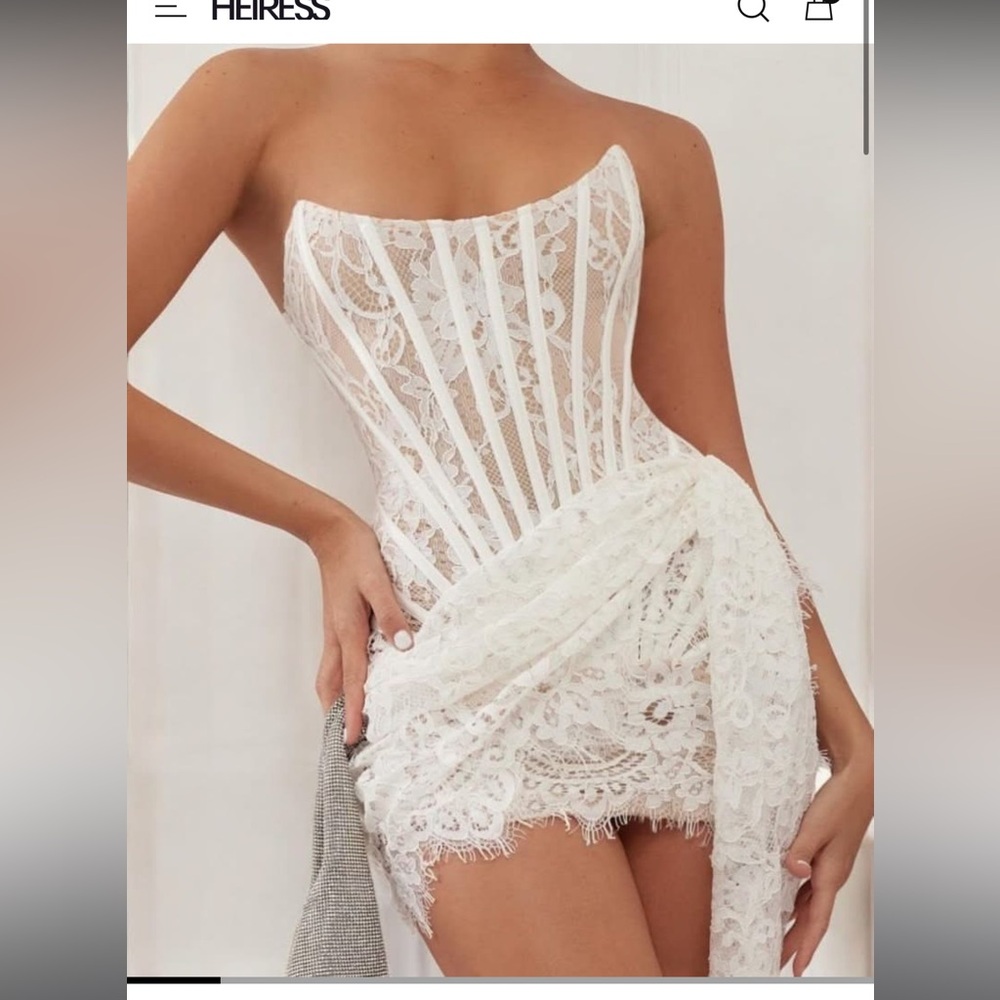 White Lace Corset Draped Mini Dress